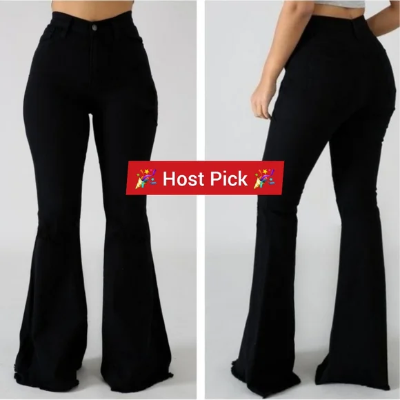 Flare leg Frayed hem Bell Bottom High waisted stretch denim Jeans 5 pocket soft - Picture 2 of 12